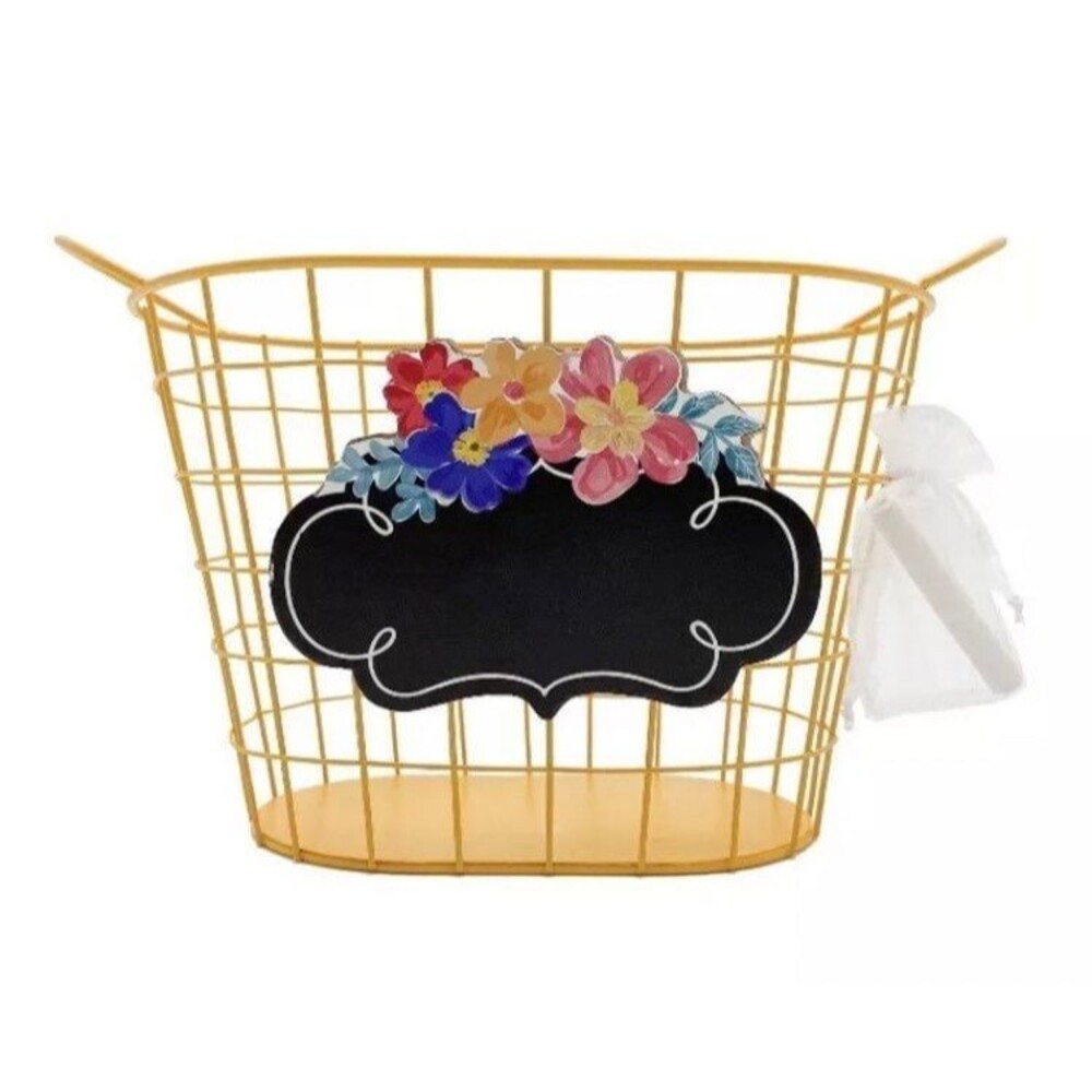 Pioneer Woman Wire Basket Chalkboard Plaque Floral Yellow